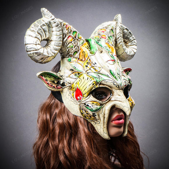 Krampus Ram Demon with Horns Venetian Devil Halloween Mask - Silver - Picture 5 of 9